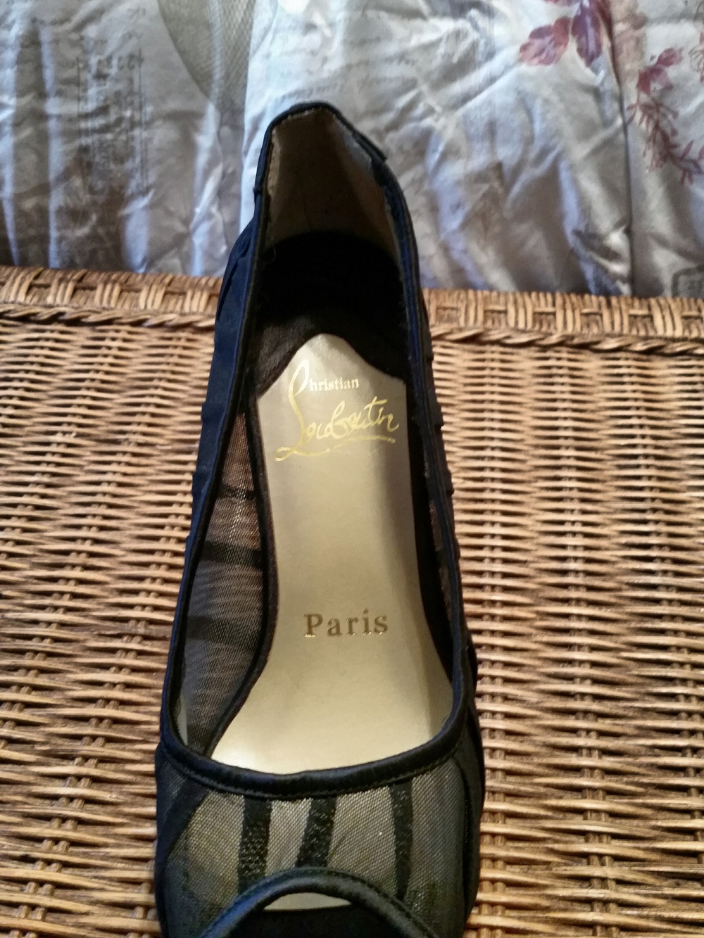 Christian Louboutin Black Mesh Peep-Toe Flat Shoe
